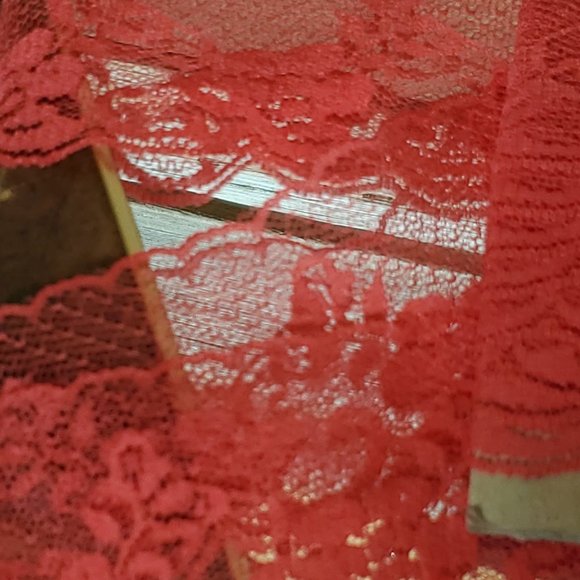 Chantilly Lace Trim - 2.5" x 3.5 yards - Red with scalloped Edge - Floral - Picture 5 of 5